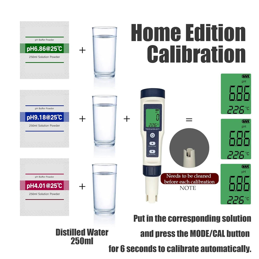 5 in 1 Digital TDS/EC/PH/Salinity/Temperature Meter PH TDS EC Salinity Temp Meter PH/EC/TDS/Salinity/Temp Multifunction Tester