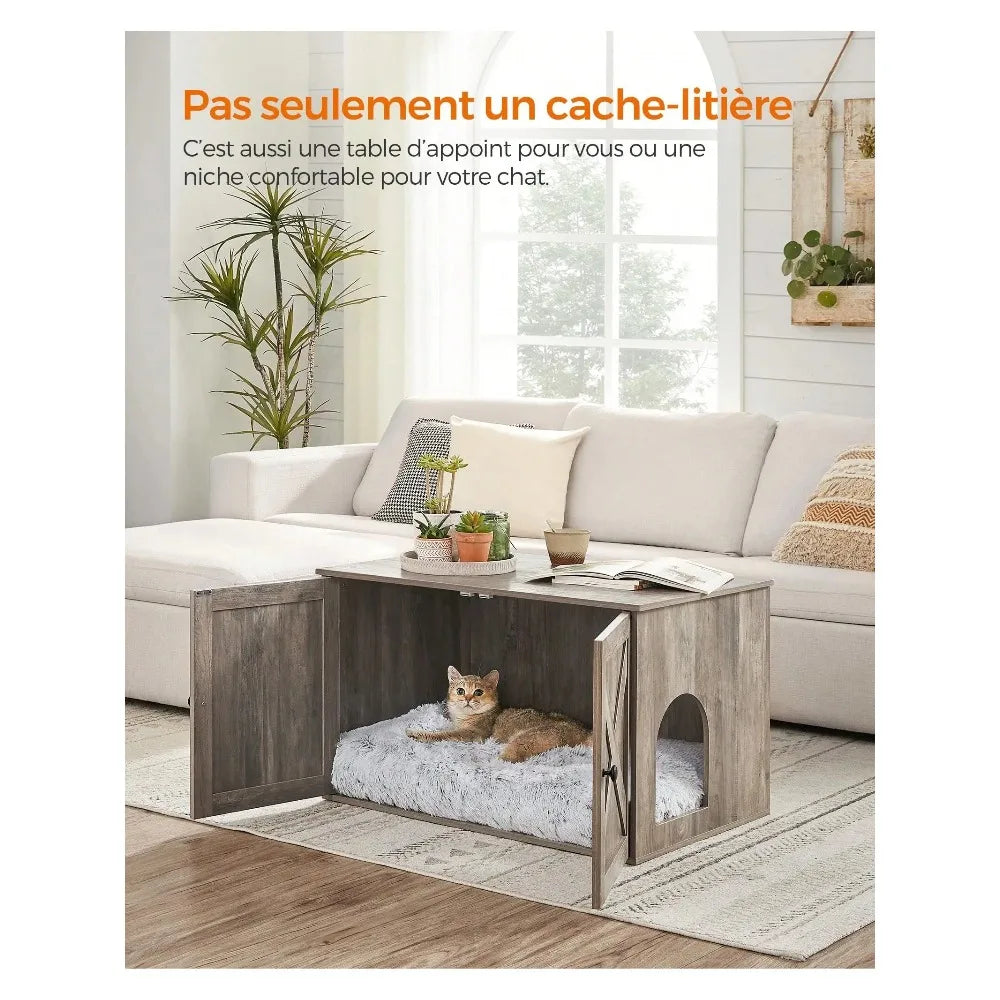 Cat Litter Box Enclosure, Litter Box Furniture Hidden with Removable Divider, Indoor Cat House, End Table, Customized