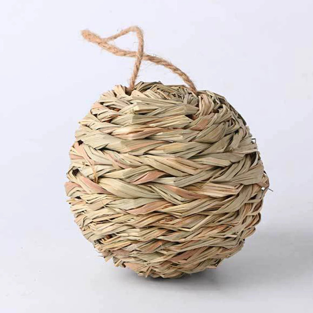 Handmade Straw Woven Budgerigar House Round Shape Bird Nest Birdhouse Craft Outdoor Yard Handwoven Breeding Grass Bird Cage