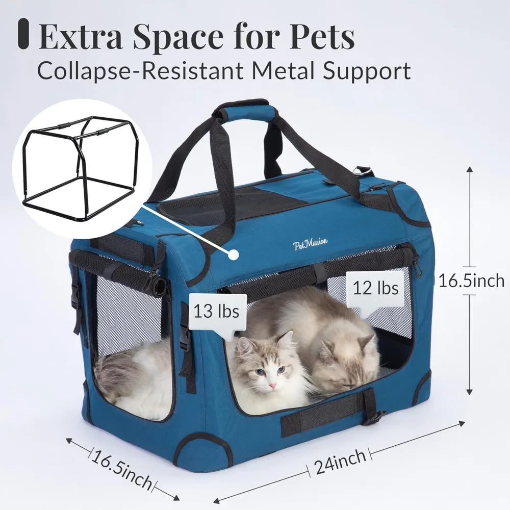 Extra Large Cat Carrier for 2 Cats, Collapsible Soft Sided Pet XL Crate for Large Mudium Big Cat