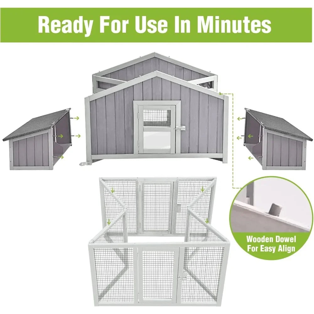 Foldable Chicken Coop Fast Assembly Large Outdoor Hen House 69.8 L for 4-6 Chickens with Four Nesting Box