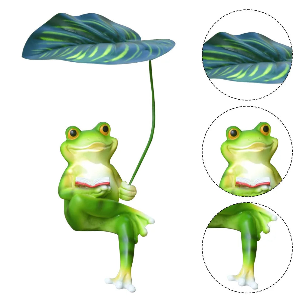 Funny Frog Figurines Resin Cute Frog Statue for Garden Yard Patio Fairy Garden Accessories
