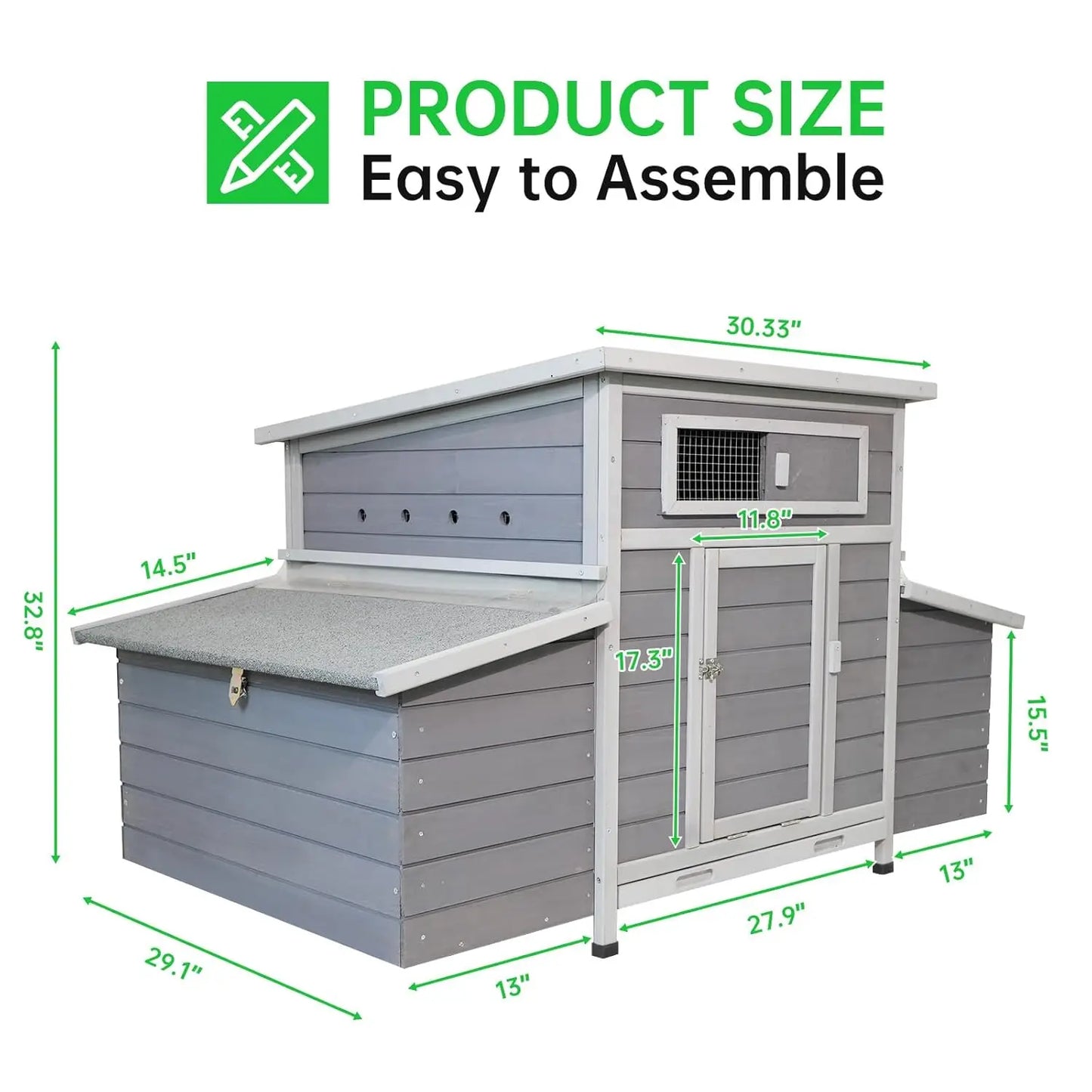 Chicken Coop, 58" Wooden Chicken Coop with 2 Sides Large Nesting Boxes for 4-6 Chickens, Poultry Hutch Rabbit Cage, Customized