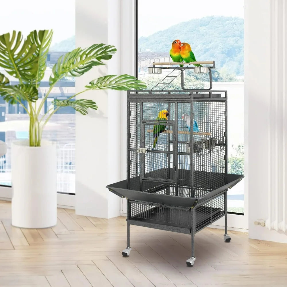 61-inch 2in1 Large Bird Cage with Rolling Stand Playtop Parrot Chinchilla Finch Cage Macaw Conure Cockatiel Cockatoo Pet House