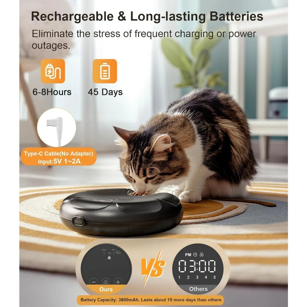 Automatic Cat Feeder Cordless - Automatic Cat Food Dispenser for Wet Moist Food with 4 Ice Packs Rechargeable Auto Feeder for C