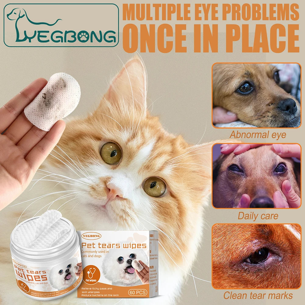 60pcs/set Eye Wet Wipes Universal Disposable Non-woven Dog Wet Wipes Ear Stain Remover Dog Cat Wipes Grooming Tools Pet Supplies