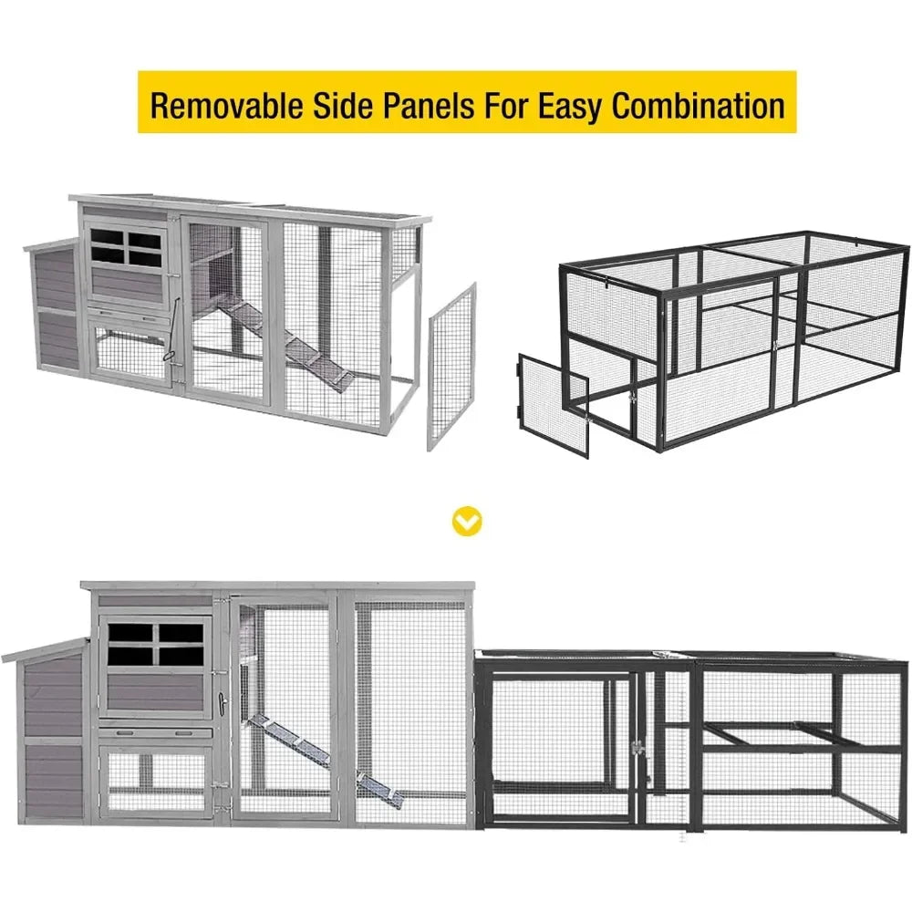 71in Chicken Coop Run Extension Outdoor Rabbit Expansion Pen for Chicken Coop Hutch, Removable Doors