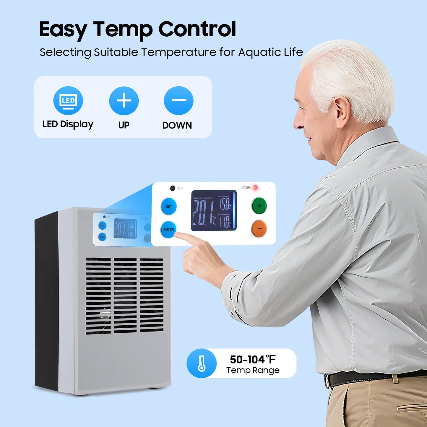 100W Fish Tank Cooling Heating Machine, Aquarium 30L Fish Tank Water Heater Air Conditioner LED Screen 10-40°C Control