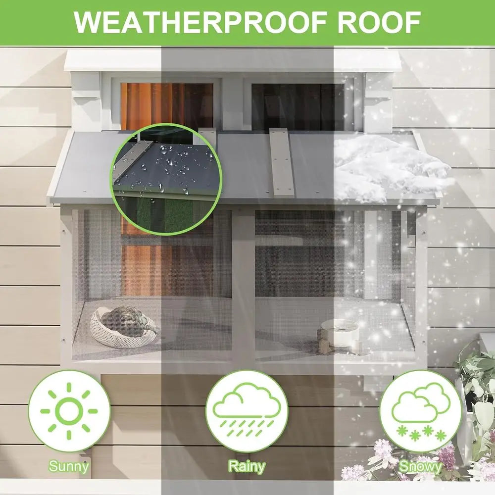 46.8 Long Wooden Window Catio for 1-3 Cats, Outdoor or Indoor, Wall-Mounted Perch for Wood or Cement