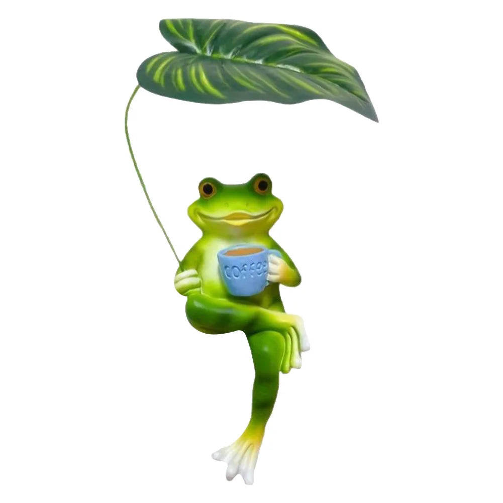 Funny Frog Figurines Resin Cute Frog Statue for Garden Yard Patio Fairy Garden Accessories