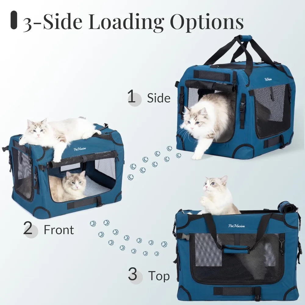 Extra Large Cat Carrier for 2 Cats, Collapsible Soft Sided Pet XL Crate for Large Mudium Big Cat