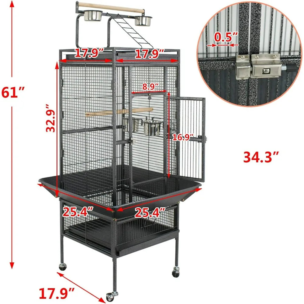 61-inch 2in1 Large Bird Cage with Rolling Stand Playtop Parrot Chinchilla Finch Cage Macaw Conure Cockatiel Cockatoo Pet House