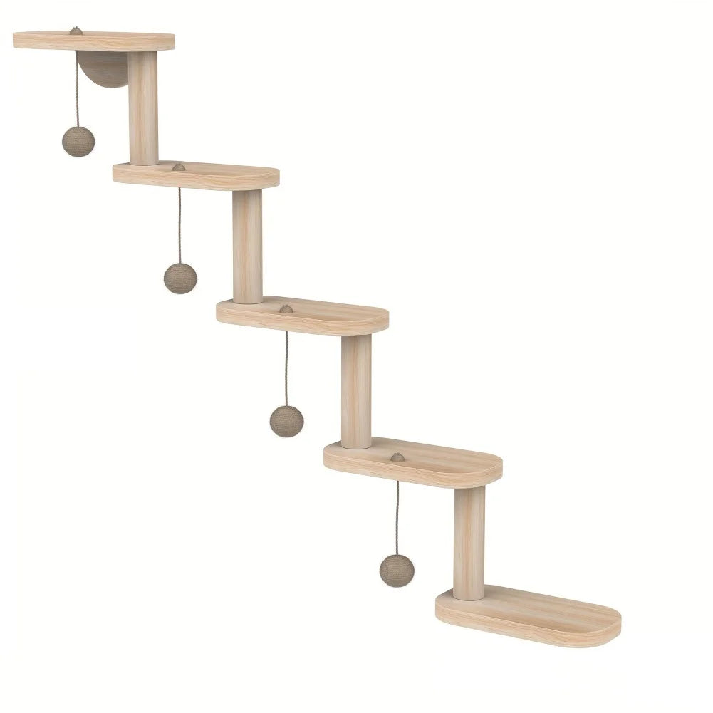 Wall Mounted Wooden Cat Climbing Frame with 5 Step Wooden Cat Ladder Frame Cat Wall Steps Shelves for Climb Play Nap Scratch
