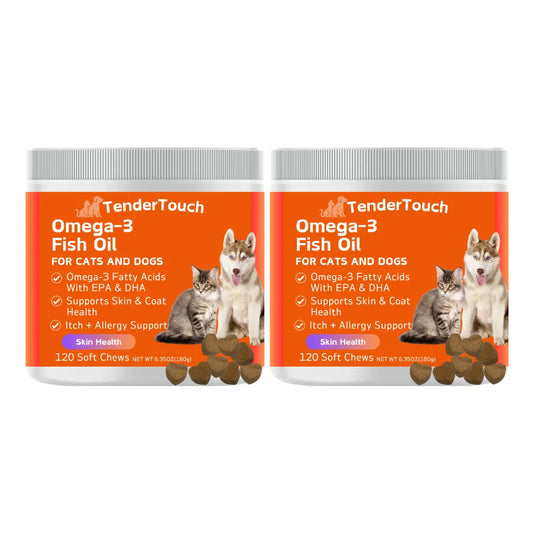 240 Chews - 2 Pack (2 x 180g/6.35oz) 360g/12.7oz - TenderTouch Omega 3 Fish Oil Supplement for Dogs & Cats, Omega 3 Fish Oil