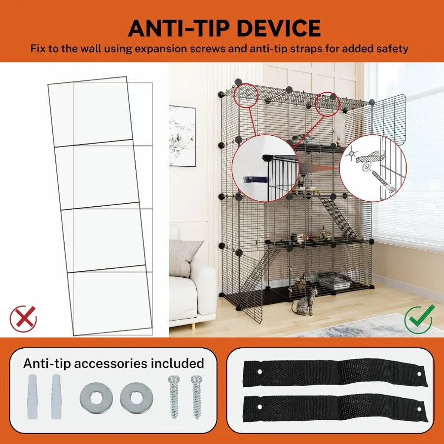 3 Tier Indoor Large Wire Cat Cage with DIY Playpen Design for 12 Cats Kittens Guinea Pigs Ferrets Chinchillas and Rabbits Versa