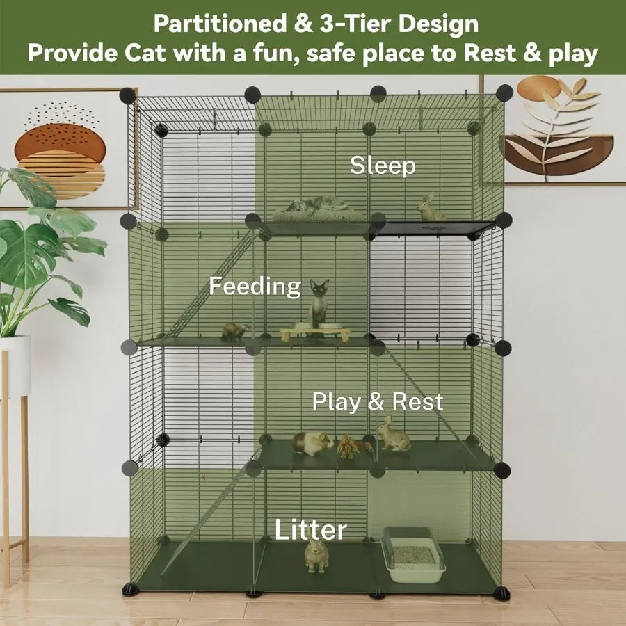 3 Tier Indoor Large Wire Cat Cage with DIY Playpen Design for 12 Cats Kittens Guinea Pigs Ferrets Chinchillas and Rabbits Versa
